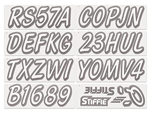Image of Whipline Solid White /Carbon 3 inch Alpha-Numeric Registration Identification Numbers Stickers Decals for Boats & Personal Watercraft