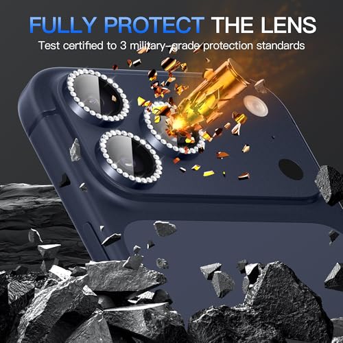 Suoman for iPhone 17 Pro/Pro Max Camera Lens Protector, [Diamond] 9H Tempered Glass Ultra Anti-Scratch Glitter Independent Lens Protector -Dark Blue by Suoman - Image 4