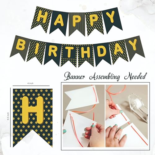 Image of Black & Gold Metallic Balloon Set with Happy Birthday Banner Perfect for Stylish Parties & Festive Events