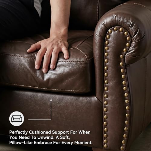 Signature Design by Ashley Colleton Classic Leather Match Sofa with Nailheads, Dark Brown - Image 6