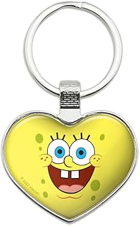 SpongeBob Goofy Smile Face Keychain Heart Love Metal Key Chain Ring
