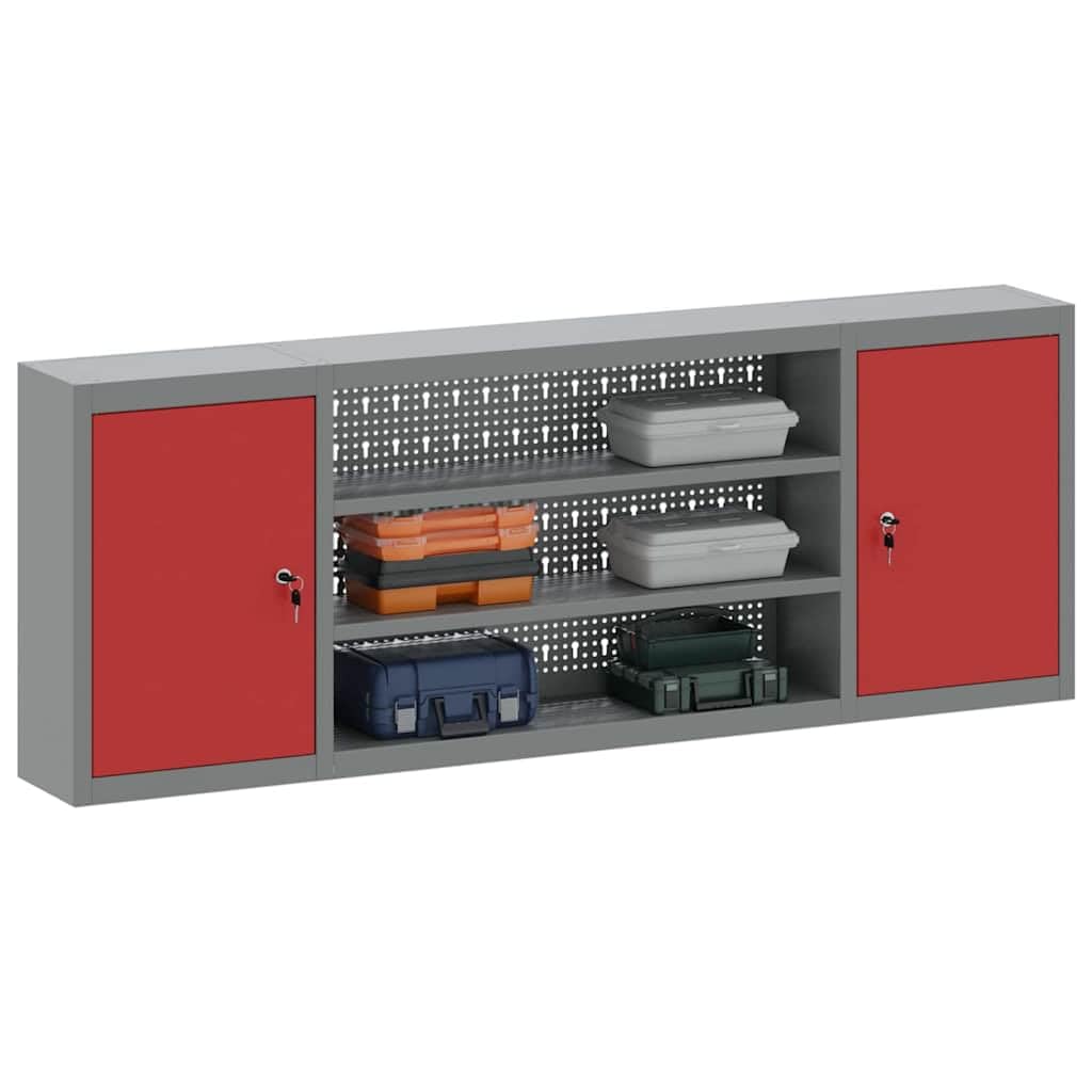 vidaXL Mobile per Attrezzi con Blocco Rosso e Grigio 50 x 20 x 55 cm, Armadio Attrezzi con Ripiani Regolabili, Storage Metallico per un'organizzazione sicura in Laboratorio