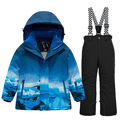 Image of WOWULOVELY Big Boy's 2-Piece Colorblock Snow Pants and Jacket Snowsuit Ski Suit