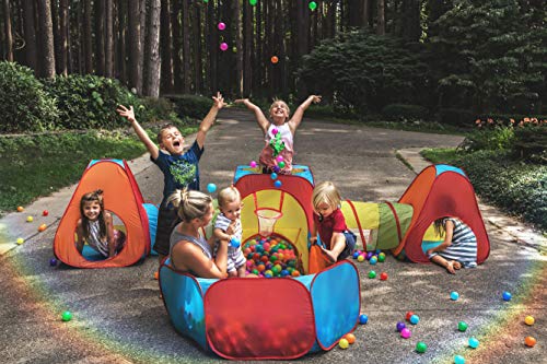 Playz 7pc Kids Play Tent with 1 Big Ball Pit for Babies, 3 Play Tunnel for Toddlers, and 3 Pop Up Tents Playhouse Bundle, Best Birthday Gift for Boys & Girls, Indoor & Outdoor Use Portable Play Center - Image 4