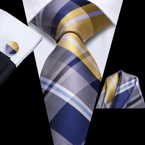 Image of Hi-Tie Mens Paisley Floral Striped Ties Set Silk Necktie and Lapel Pin for Men Pocket Square Cufflinks Set Business Wedding