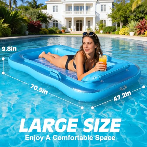 Shinepool Inflatable Tanning Pool Lounger, 71"x48" Tanning Bed Pool Floats w/Pillow & Cup Holders, Thicken Sutan Lounge Float for Adults, Blow Up Sunbathing Floatie Raft for Backyard Lake Water Party - image 6