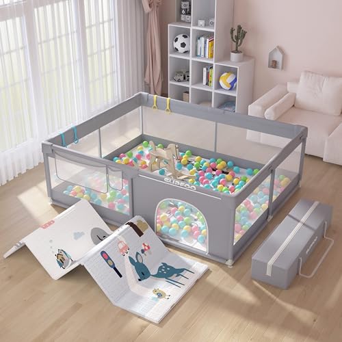 Image of SUPFOO Extra Large Baby Playpen with Mat 71"x59"x27",Playpen for Babies and Toddlers Thickened Sponges Safety,Baby Play Yards with Anti-Slip Base,Indoor & Outdoor Kid Activity Center (Include Mat)