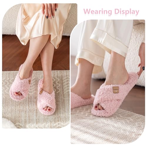 Image of GOEWY Fuzzy Open Toe Slippers for Women Cozy Memory Foam House Shoes Indoor