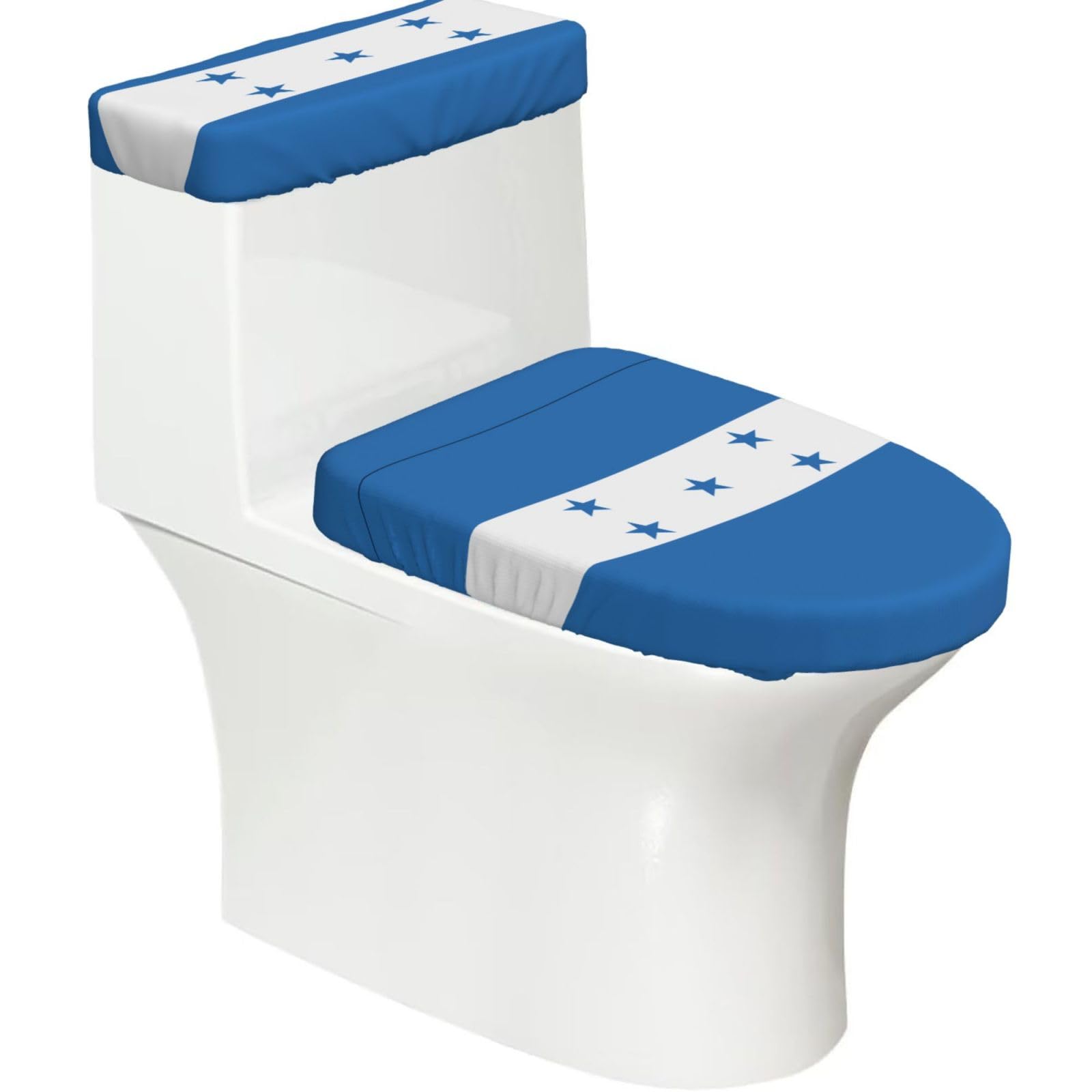 Flag of Honduras 2-Piece Toilet Seat Cover Set with Tank Lid - Elastic for U-Shape & Elongated - Bathroom Decor