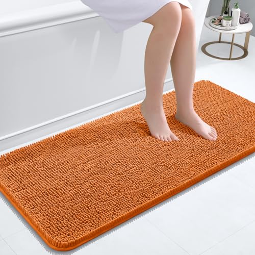 Image of OLANLY Bathroom Runner Rugs 47x20, Extra Soft Absorbent Chenille Bath Rugs, Rubber Backing Quick Dry, Machine Washable Long Bath Mats for Bathroom Floor, Tub and Shower, Home Decor Accessories, Clay