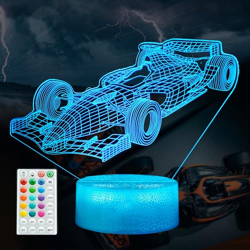 Image of F1 Car Gifts for Boy, Formula One Night Light with Remote Control, 16 Colors Changing, RGB Flashing Mode and Dimmable, Sport Race Car Gifts for Boys Christmas Decor