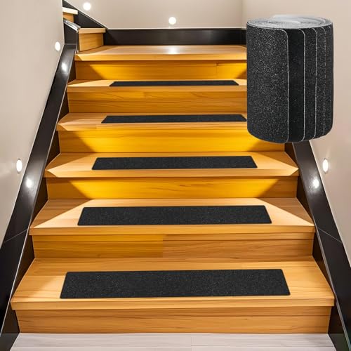 Image of M METERXITY 15-Pack Anti Slip Traction Tape 24 inch x 6 inch Best Grit Outdoor Non-Skid Tape High Traction Friction Abrasive Adhesive for Indoor /Outdoor Stairs Step [Black]
