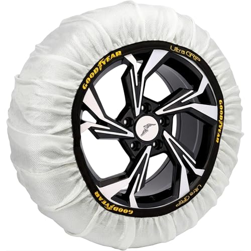 Goodyear, Cadenas de nieve de tela Ultra Grip talla S, juego de 2 piezas, montaje rápido sin vibraciones para llantas de aleación, homologadas EN 16662 1, seguridad y tracción sobre hielo