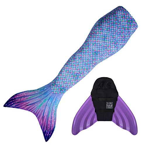 Mermaid Costume and Monofin (Aurora Borealis with Lavender Monofin, L 8/10)