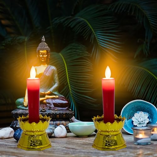 2piezas luz de vela LED efecto llama y lámpara de loto para ofrenda 6