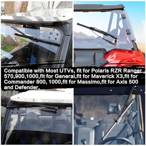 Image of UTV Windshield Wiper Kit - 12V 30W Electric Wiper Motor with 16 inch Blade & 13.8 inch Arm, Compatible with Polaris Ranger RZR 570 /900 /1000, Compatible with Can-Am Defender, Maverick X3