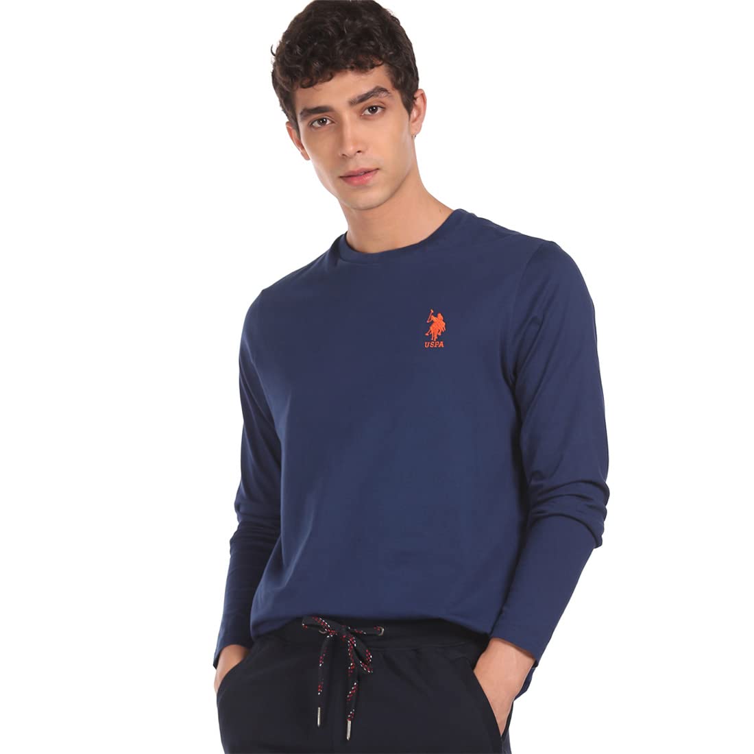 U.S. POLO ASSN. Men Pure Cotton Long Sleeve Solid I693 Regular Fit T-Shirt - Pack of 1