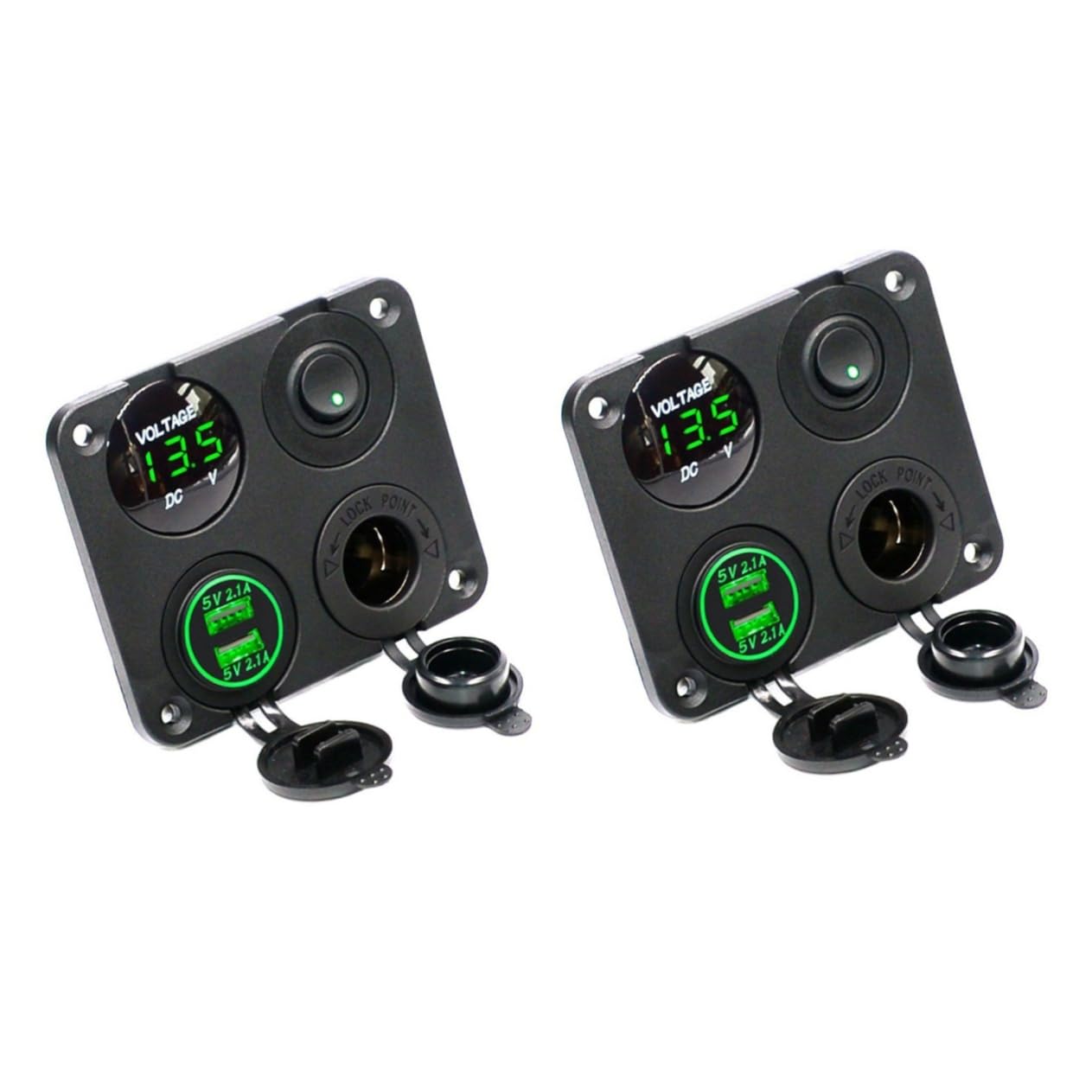 Housoutil 2 Pezzi 4 1 12-24v Caricabatteria Da Auto Convertitore 21a Presa Usb Pannello Voltmetro Led Verde Per Barca Rv Camion Camper
