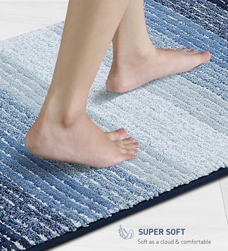 Image of Obsessions Soft & Plush Bath Mat | Quick Dry, Stain & Skid Resistant | Luxuriously Soft, Long Lasting Color | TPR Latex Backing, Size 40x60 cm, Light Blue & Dark Blue