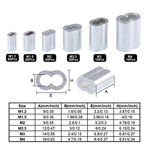 Glarks 250Pcs 304 Stainless Steel Wire Rope Cable Thimbles Combo And Aluminum Crimping Loop Sleeve Assortment Kit For Wire Rope Cable Thimbles Rigging #TOP2