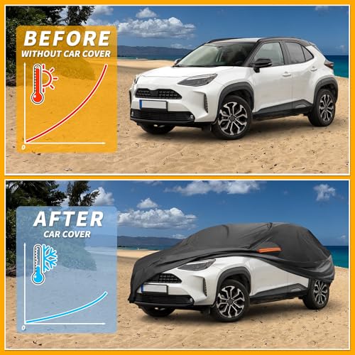 Image of All-Weather Waterproof Car Cover - UV-Resistant Outdoor Full Exterior Protection for Toyota Yaris Cross 210D-PU Black with Right Side Zipper