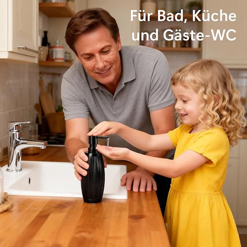 Seifenspender schwarz matt - Isar - Soap Dispenser mit Vertikalrillen-Muster - Spülmittelspender Küche und Bad für Design-Liebhaber - Pumpspender, geeignet für Flüssigseife oder Spülmittel 3