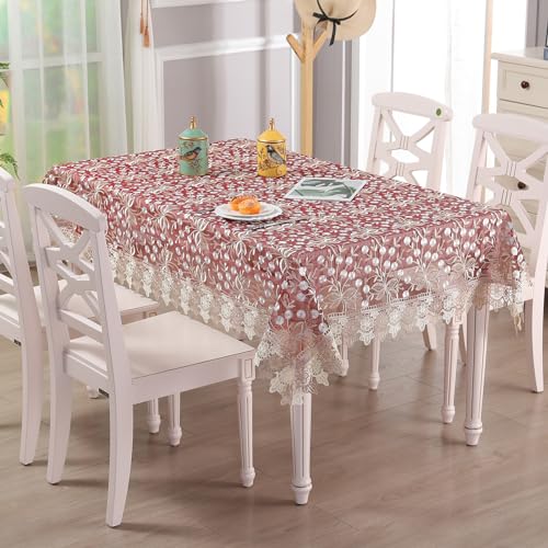 Nappe dentelle brodée haut de gamme rouge vin pour table de réception chic - 3