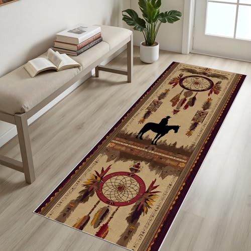 Cowboy Bohème, Western Tapis Couloir Long 60x120 cm Tapis Antidérapant Lavable, à Poils Courts, Décoration Ethnique Vintage Paillasson Interieur Entree...