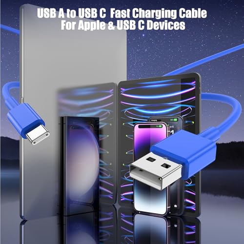 Image of 3-Pack Blue [3.3FT+3.3FT+6FT] USB A to USB C Cable, Compatible with iPhone 15 /16, iPad, Samsung, MacBook, PS5 and More, Fast Charging, Carplay Cable