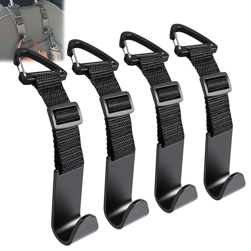 Image of Amooca Headrest Hooks for Car Adjustable 4 Pack Vehicle Seat Back Organizer Storage Hanger Holder for Purse Bags Universal Fit Clip Black