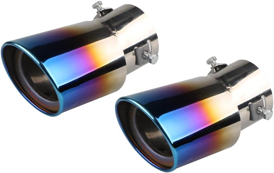 2PCS Stainless Steel Car Exhaust Tail Muffler Tip Pipes Universal Fit Pipe Diameter 1.5 inch to 2.25 inch (Silver,Straight)