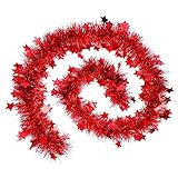 180 cm de largo, Color rojo y decorada con estrellitas, Flexible y adaptable, Ideal para decorar el árbol de navidad, escaleras, chimeneas, etc