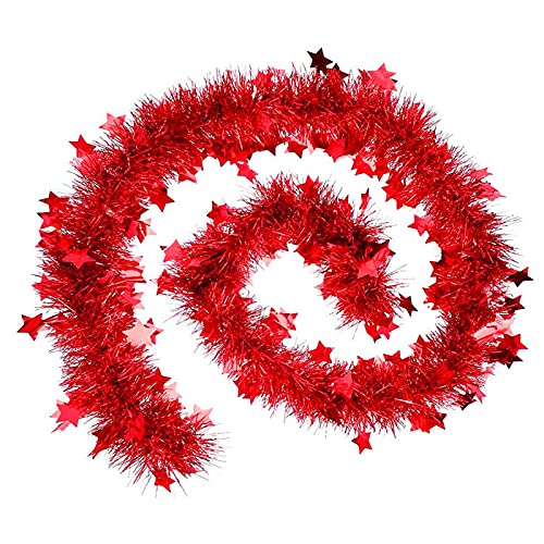 Acan Tradineur - Guirnalda navideña roja con Estrellas, 180 cm, diámetro 10 cm, espumillón Brillante, oropel Colgante, decoración Navidad, árbol, chimeneas, escaleras, Fiesta de cumpleaños, Bodas