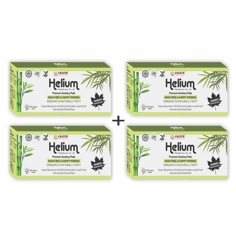 CHESTA FORMULATION New Helium Biodegradable Bamboo Premium Sanitary Pads - (Pack Of 4 * 30 = 120 Pads - XL-290mm) Pure Cotton 100% Rash-Free-Periods Full-Day & Full-Night High Absorbent