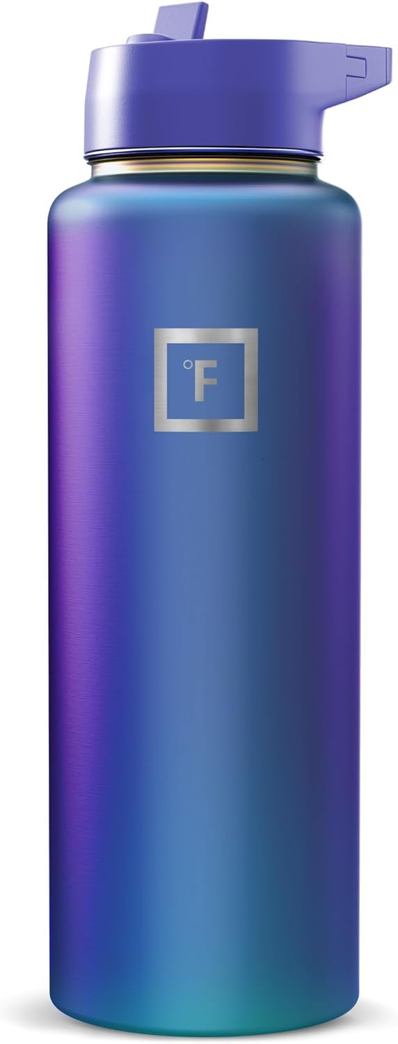 IRON °FLASK Borraccia a bocca larga con cannuccia, 1.134 g | Borraccia termica in acciaio inox con coperchio a tenuta stagna, senza BPA, freddo per 24 ore, senza sudore (Aurora)