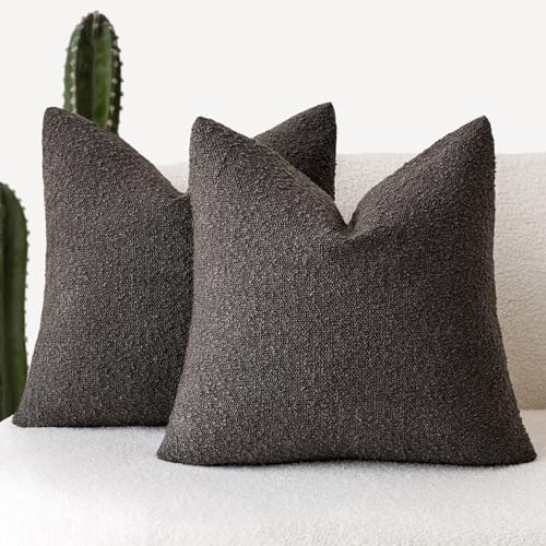 Image of Foindtower Pack of 2 Textured Boucle Throw Pillow Covers Accent Solid Decorative Pillow Cases Cozy Woven Couch Cushion Case for Sofa Bedroom Living Room Home Decor, 18 x 18 Inch,Dark Brown