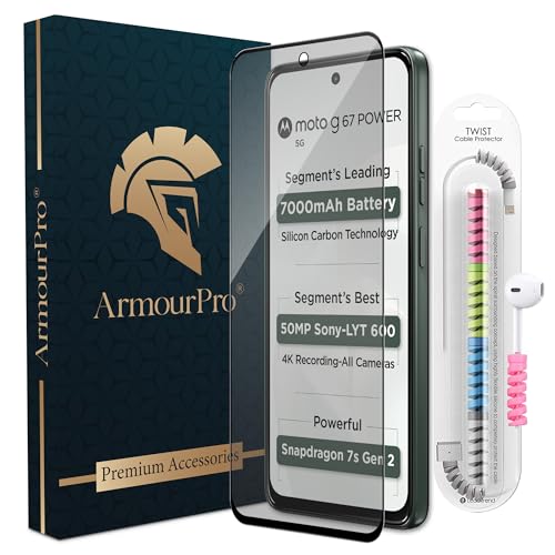 Image of ArmourPro Anti Glare Matte Tempered Glass for Motorola G67 Power /Motorola G57 Power, Anti Fingerprint Screen Protector, 9H Scratch Resistant, Smooth Touch, Easy Installation Kit with Cable Protector