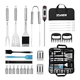 Barbacoa Utensils Barbacoa Kit,Juegos de Utensilios para Barbacoa,25pcs Accesorios Barbacoa Acero Inoxidable STANEW para Camping Barbacoa Regalo Hombre