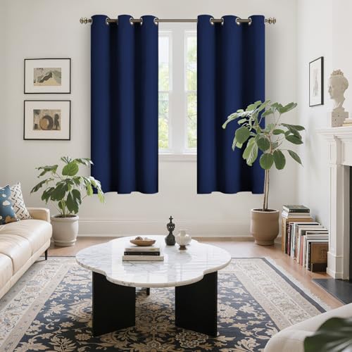 Image of YoungsTex Navy Blue Blackout Curtains 63 Inches Long for Bedroom - Room Darkening Drapes with Grommet Thermal Insulated Privacy for Living Room Windows, 2 Panels, 42 x 63 Inch
