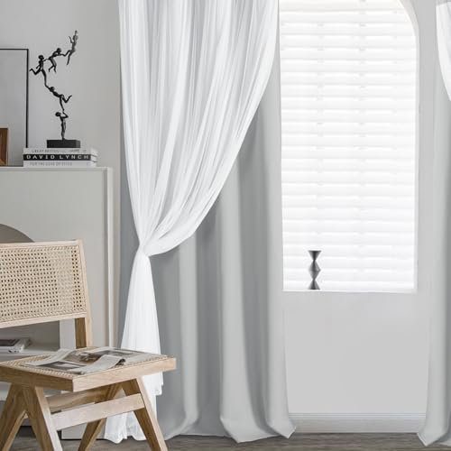 Image of DWCN Blackout Curtains with Sheer Overlay 63 Inch Long, Cloud Grey, 2 PCS