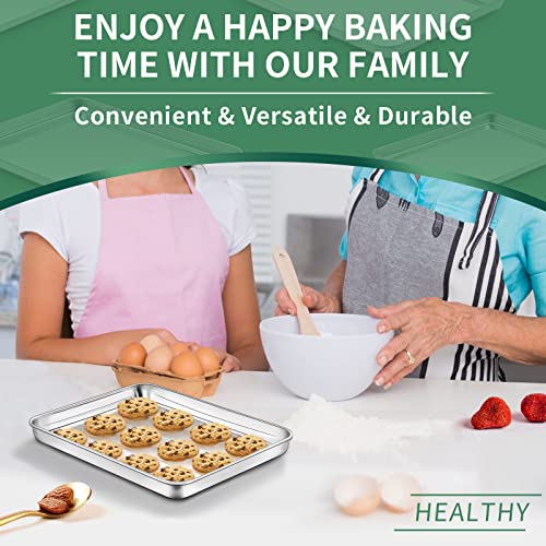 Baking Sheets Set Of 2, Hkj Chef Cookie Sheets 2 Pieces & Stainless Steel Baking Sheet & Toaster Oven Tray Pans, Rectangle Size 10L X 8W X 1H Inch & Non Toxic & Healthy & Easy Clean #TOP6