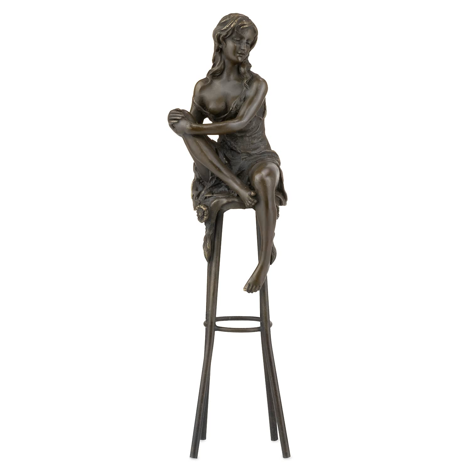 Moritz Bronze Frau auf Barhocker aufrecht 27,5 cm Akt Skulptur Deko Statue | Massive Handarbeit, sitzende Dame mit übereinandergeschlagenen Beinen, Frauenfigur, Wohndeko und Geschenk für Sie