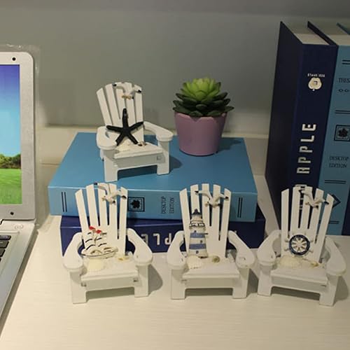 Miniatura 2 de Amosfun Mini silla de playa en miniatura, mini silla de playa de madera, muebles náuticos de casa de muñecas, decoración de playa náutica para