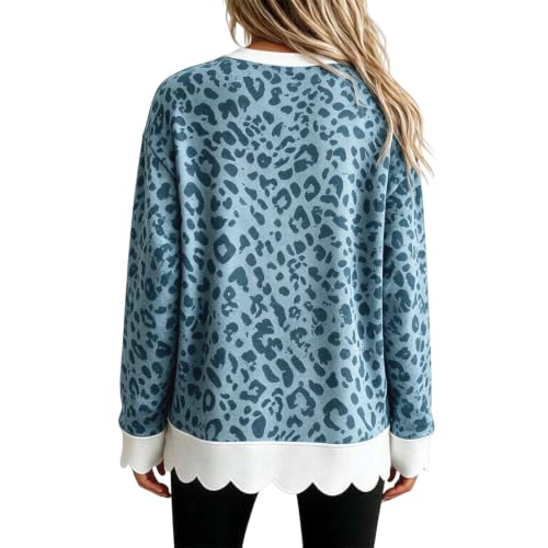 Leopard Print Crew Neck Sweatshirts Women Oversized Patchwork Pullover Tops - image 5