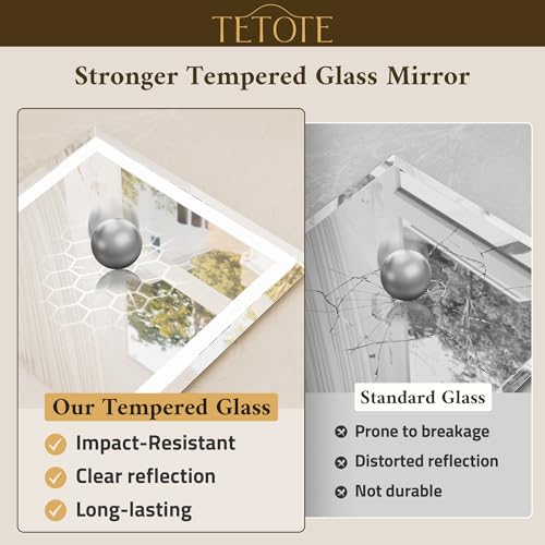 TETOTE Led Bathroom Mirror with Lights 24 x 30 Inch, Beveled Lighted Vanity Front and Backlit Anti-Fog Mirror Wall Mounted for Modern Bathroom, 3-Color Extra-Bright Lights, Tempered Glass by TETOTE - Image 7