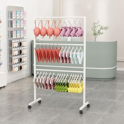 Estante de exhibición de ropa interior comercial con ruedas, colgador de pie para trajes de baño y lencería, estantería minorista para tiendas de ropa