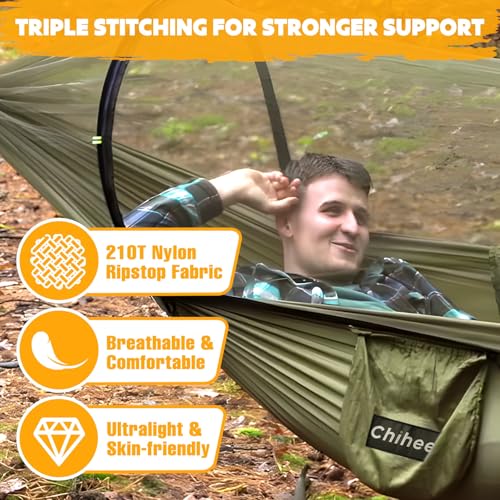 Chihee Ultra-Light Travel Camping Hammock Pop-up Net Hammock 660lbs Load Capacity,Breathable,Quick-Drying Parachute Nylon 2 Premium Carabiners,2 Tree Slings Included for Outdoor Backpacking Hiking - Image 3