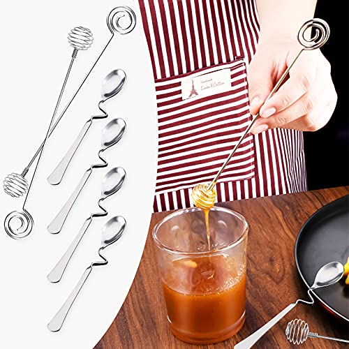 Gxhong Cuchara para miel, de acero inoxidable, mango curvado, para café, cucharas para miel, espiral, para miel… - Imagen 8