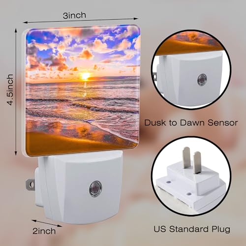Image of Sunset at Sea Night Light for Kids, Beach and Ocean Waves Night Light Plug in with Dusk to Dawn Sensor, 0.5w Energy Saving Sleep Friendly Nightlight for Hallway Stairway Kitchen Bedroom