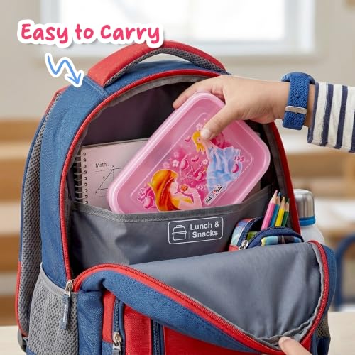 Image of Nayasa Ninja 2 Compartment BPA-Free Plastic Lunch Box for Kids Girls | Barbie Print | Leak Proof Push Lock | Pink